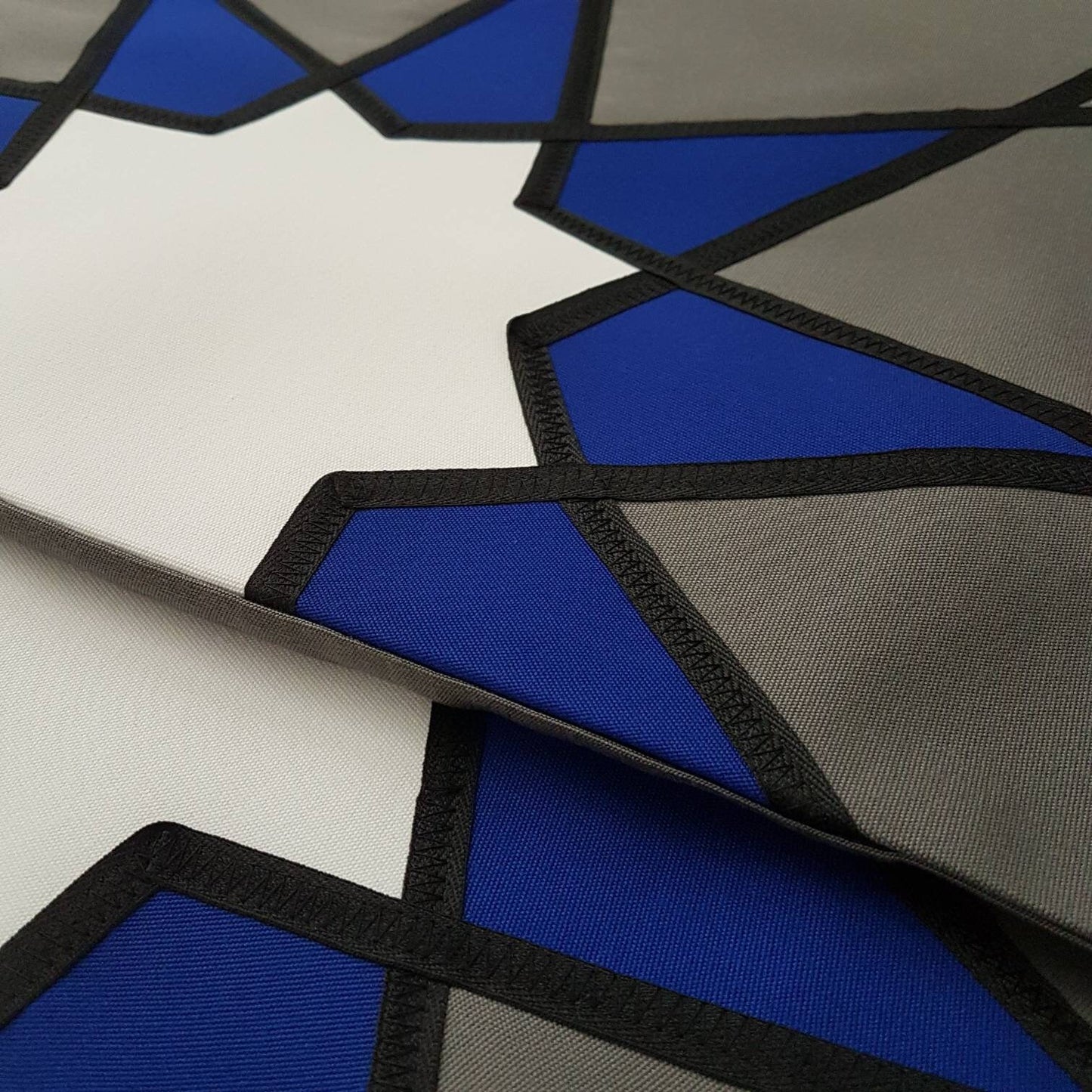 Modern Grey & True Blue Sunbrella Outdoor Pillow Cover, Geometric Cushions