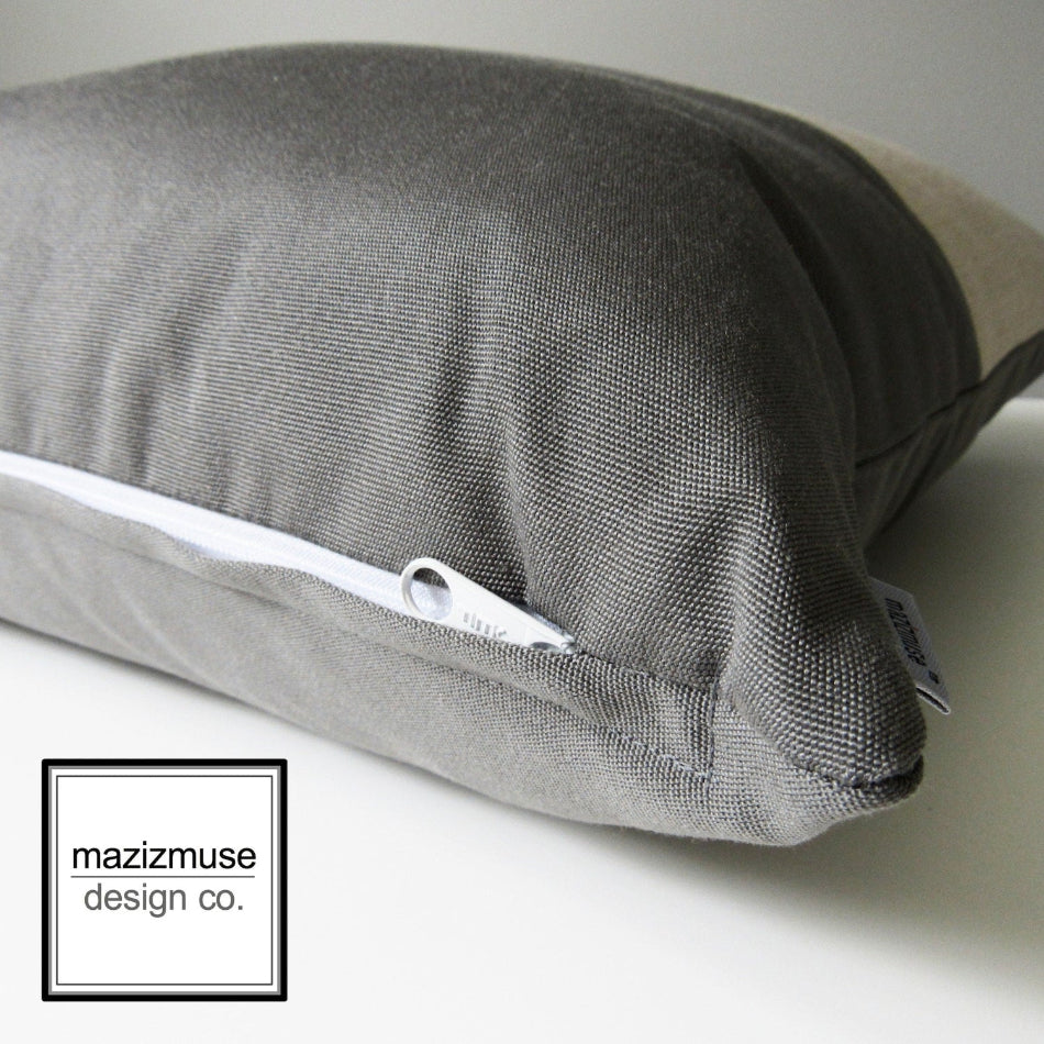 Flax & Grey Outdoor Sunbrella Pillow Cover, Modern Color Block Cushions