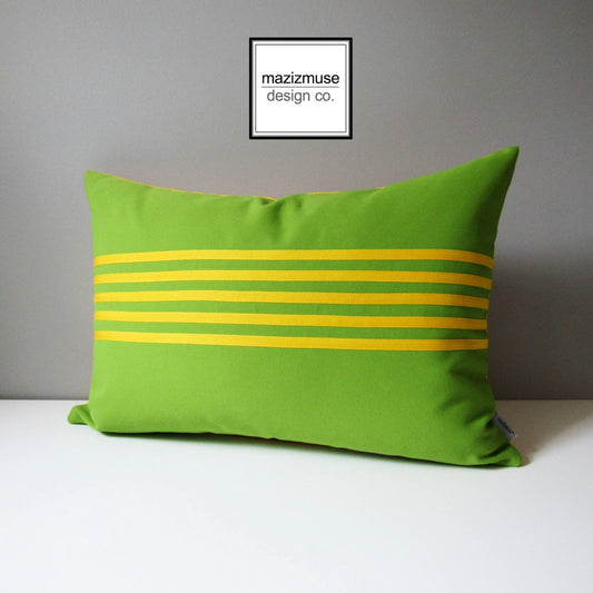 Lime Green & Yellow Sunbrella Outdoor Pillow Cover, Modern Striped Cushion Cover