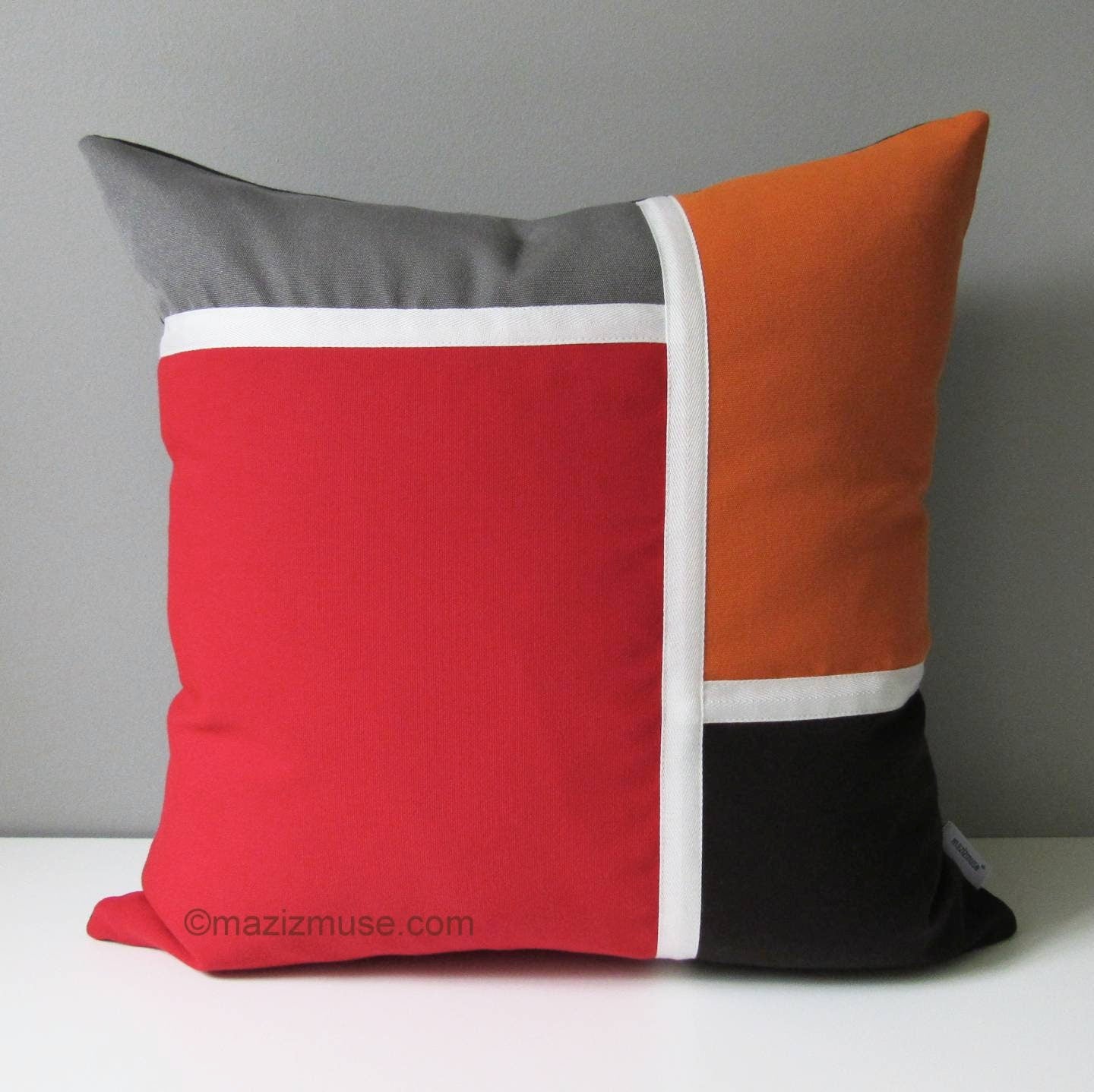 Mid Century Modern Outdoor Pillow Cover, Red Orange Sunbrella Cushion