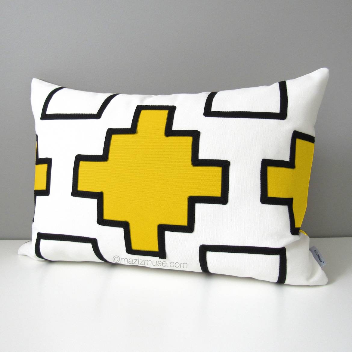Geometric Black & Yellow Outdoor Sunbrella® Pillow Cover