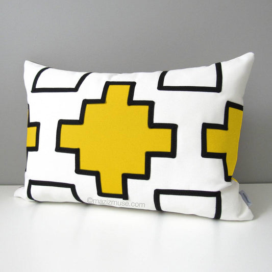 Geometric Black & Yellow Outdoor Sunbrella® Pillow Cover