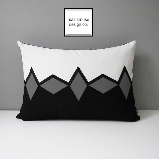 Modern Sunbrella® Outdoor Pillow Cover, Black White & Grey Geometric Cushion Cover
