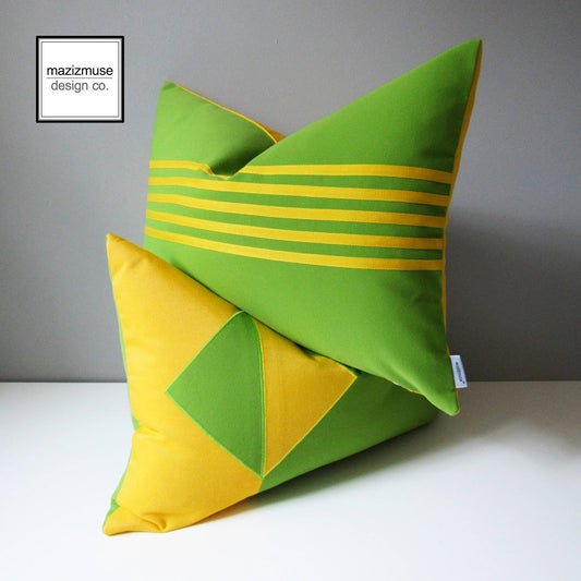 Geometric Lime Green & Yellow Outdoor Pillow Cover, Modern Sunbrella Cushion Cover