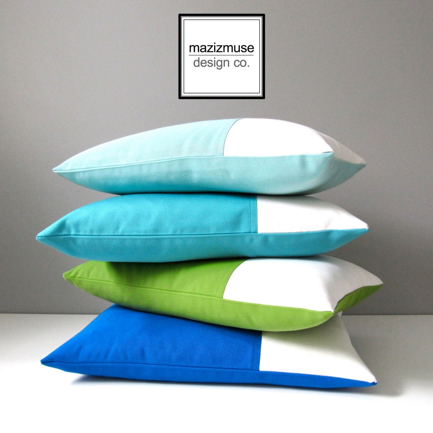 Royal Blue & Aruba Outdoor Pillow Cover, Modern Color Block Pillow Cover, Decorative Turquoise Blue Sunbrella Cushion Cover, Mazizmuse