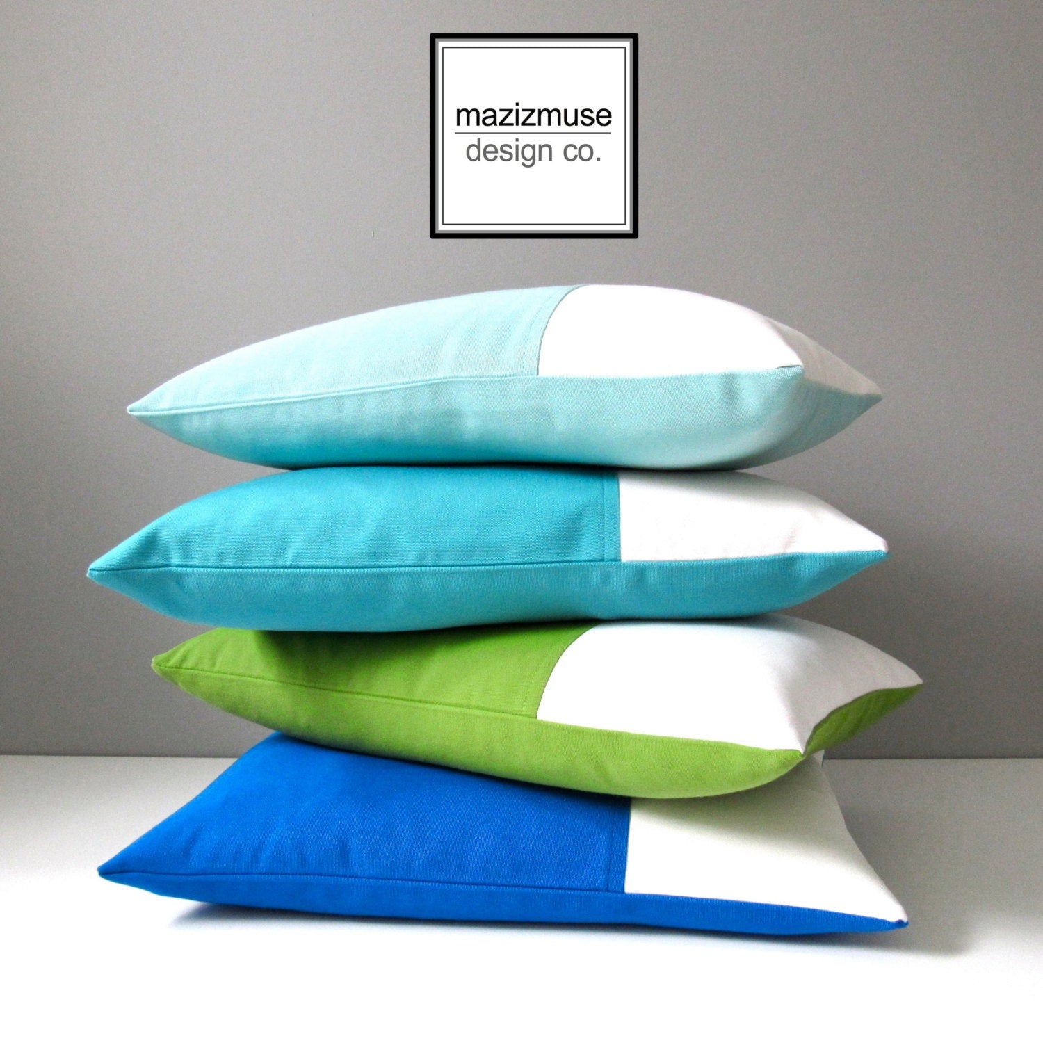 Royal Blue & Aruba Outdoor Pillow Cover, Modern Color Block Pillow Cover, Decorative Turquoise Blue Sunbrella Cushion Cover, Mazizmuse