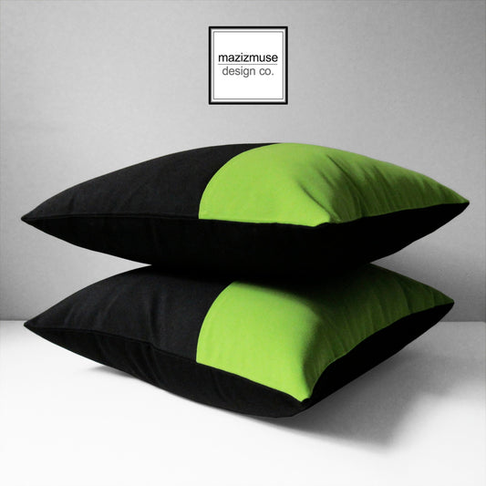 black lime green color block outdoor pillow in sunbrella fabric