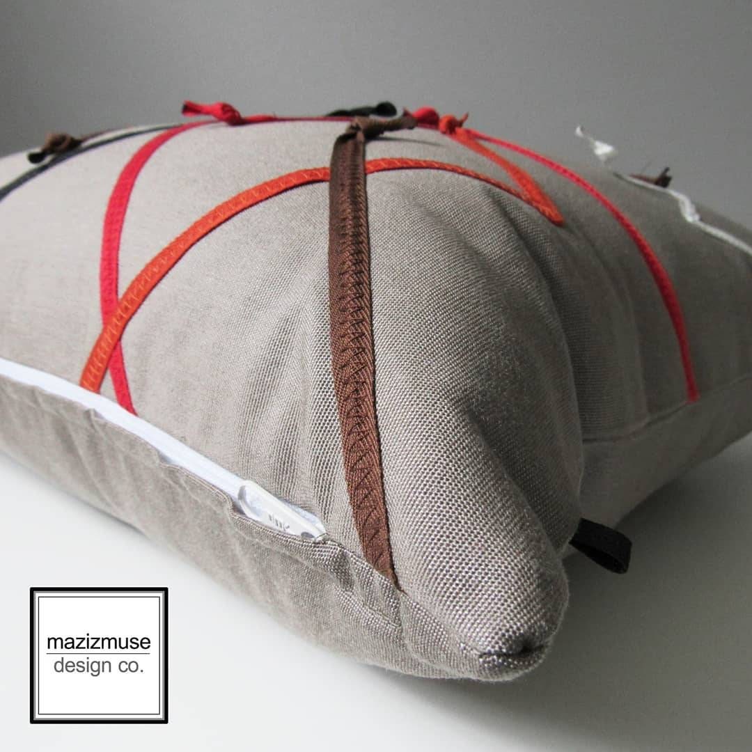 Decorative Abstract Pillow, Modern Red & Taupe Sunbrella® Cushion, OOAK